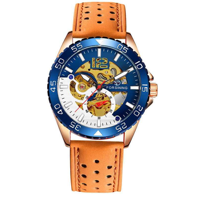 Forsining/fusini hombres correa de cuero reloj de negocios reloj mecánico automático casual reloj hueco 8180