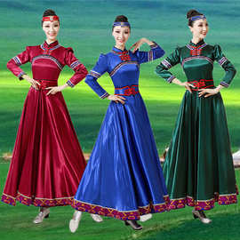 蒙古舞蹈演出服草原大摆裙民族风舞台表演服装藏族舞蹈服连衣裙女