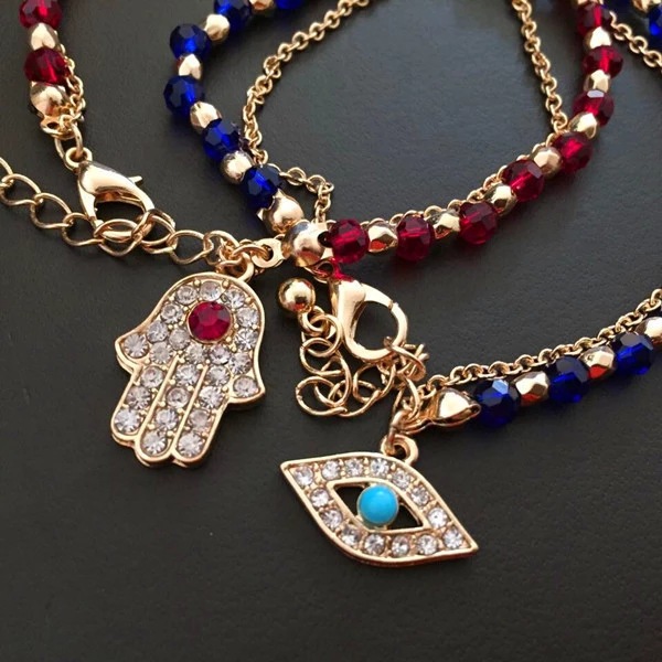 glass crystal beaded palm demon eye bracelet