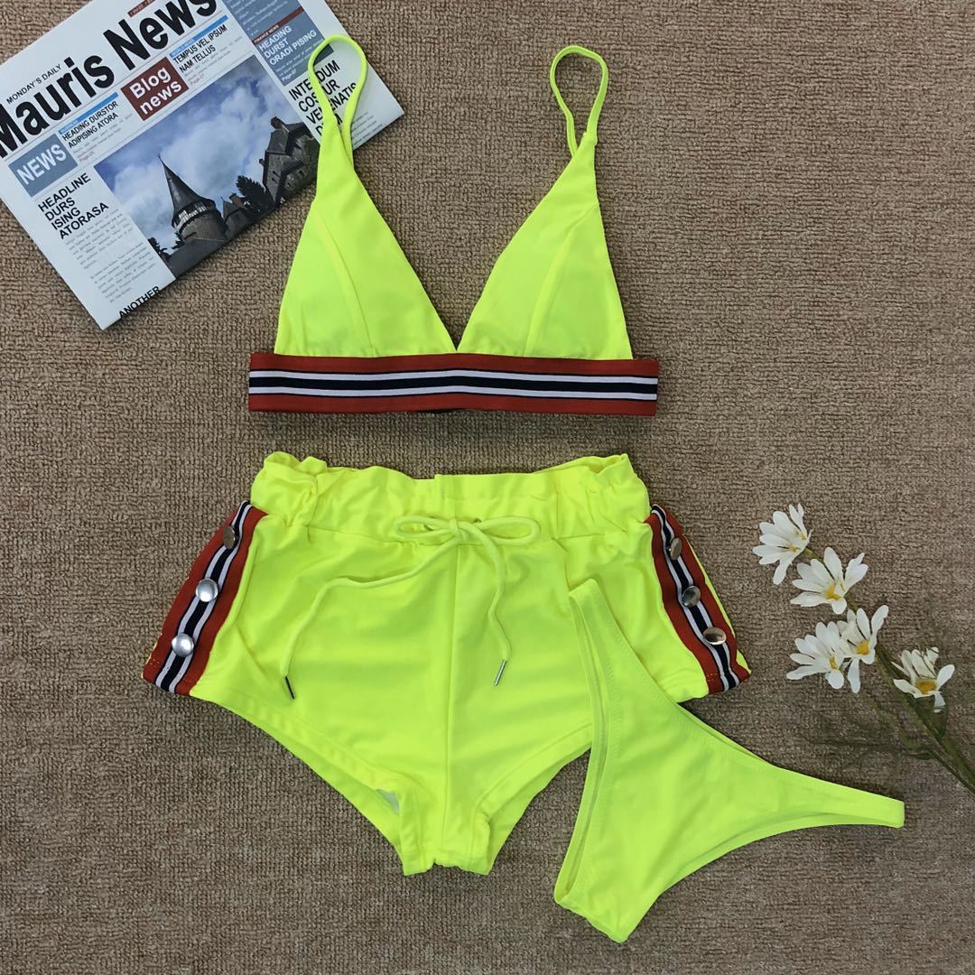 three-piece solid color split swimsuit bikini NSZO1710