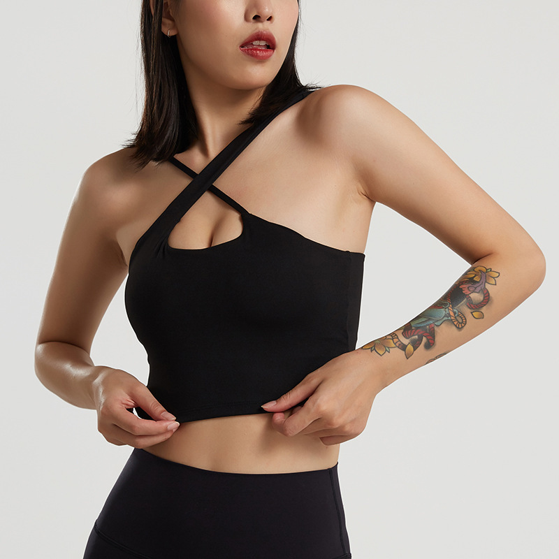 Cross Fitness Vest Women's Tight Sexy Sports Knot Outer Wear Yoga Top Short Neck-Hanging Bra Underwear