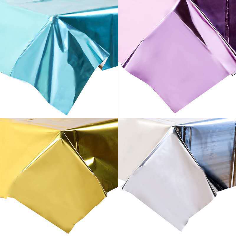 亚马逊大小号金银多色一次性免洗铝膜桌布PE台布节日生日派对装饰