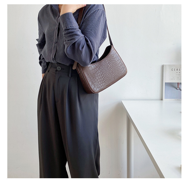 Crocodile pattern armpit women, niche design, high-end PU styling handbag, Korean version shoulder bag for women_voghion.com