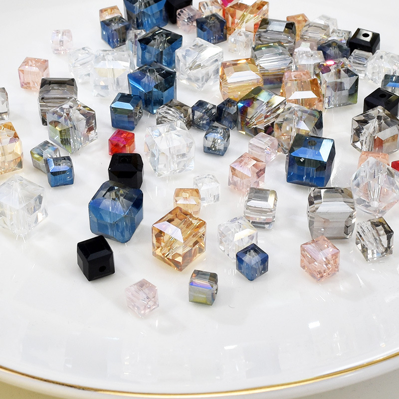 6/8/10MM方形珠 水晶玻璃散珠手串珠作diy耳坠耳饰品配件耳钉材料