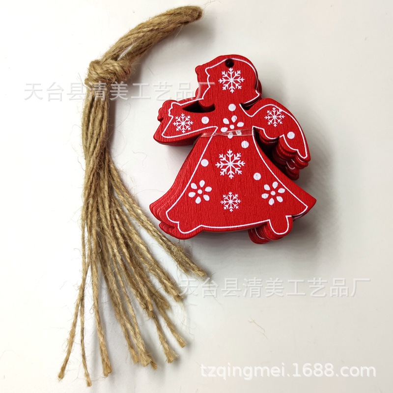 Colgante de dibujos animados navideños de madera de bricolaje de la serie navideña pintada roja 10 piezas en un paquete con 10 cuerdas de cáñamo