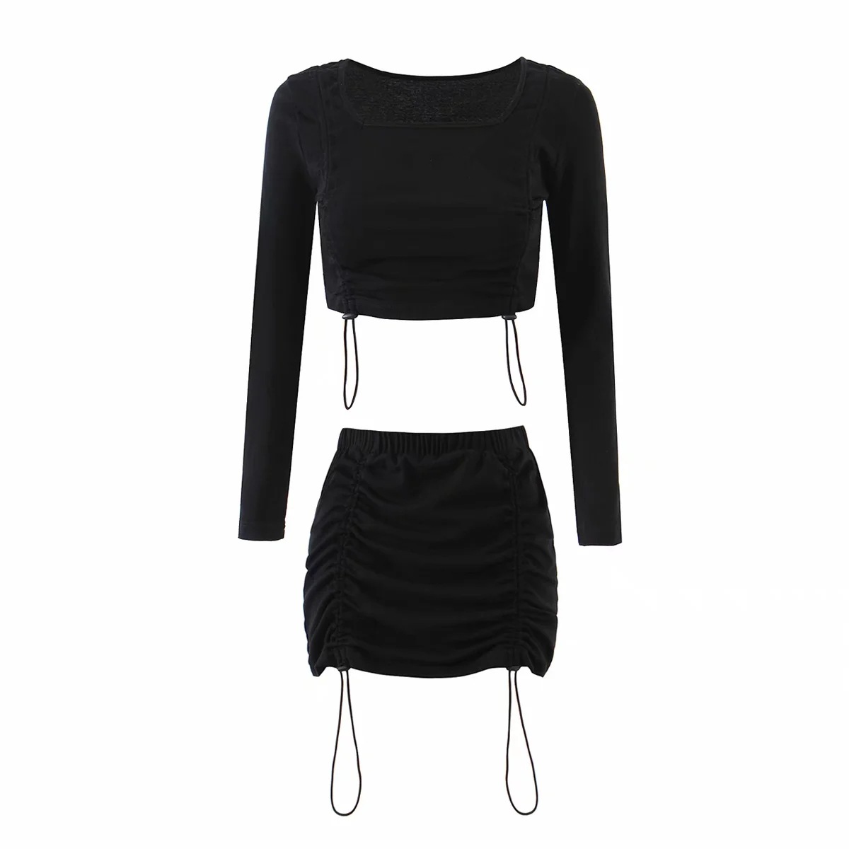 Sexy Drawstring Short Bottoming Shirt High Waist Skirt Suit NSAC14949