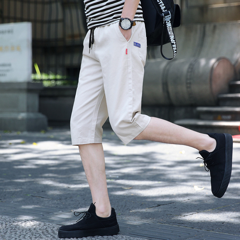 Summer 2020 thin men's casual pants plus size loose cropped pants men's cotton casual sports pants men's middle pants