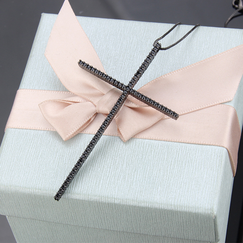 inlaid zirconium copper big cross necklace