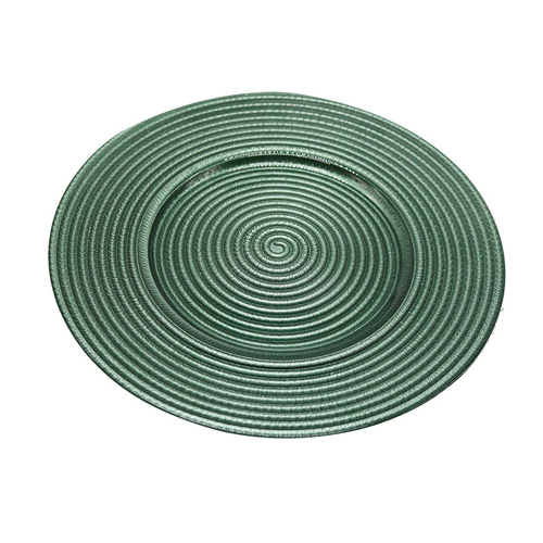Golden dark green straw hat pattern glass plate for home hotel glass dinner plate Western style steak pasta plate