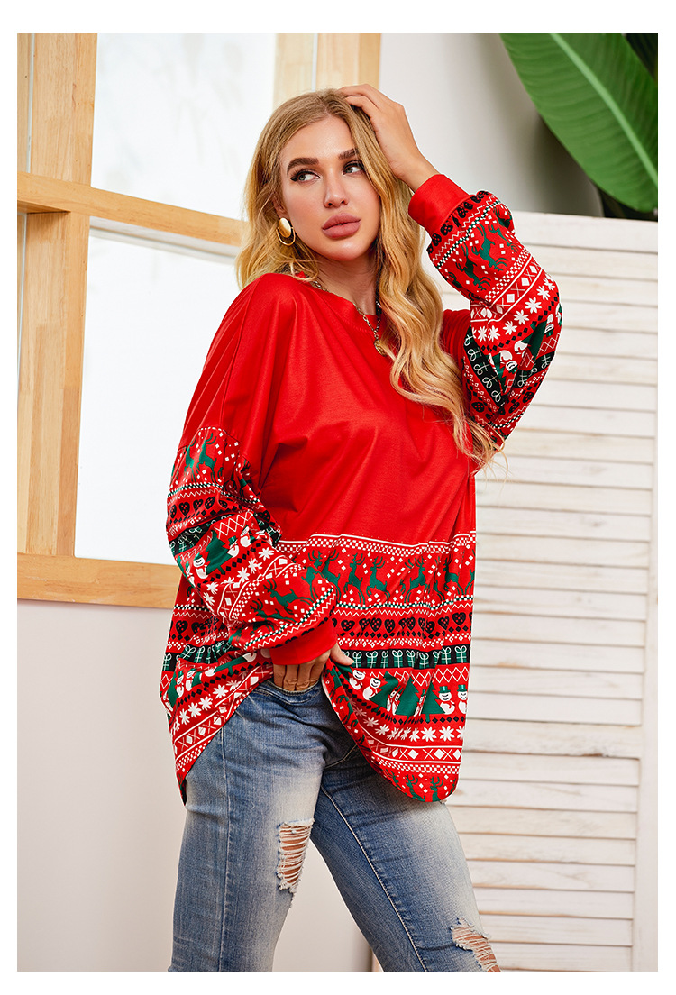 Christmas Print Long Sleeve Casual T-shirt  NSXS36140