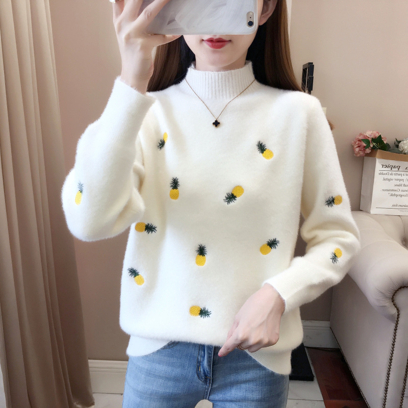 水貂绒半高领毛衣甜美少女大童装秋冬高中初中学生上衣针织打底衫|ru