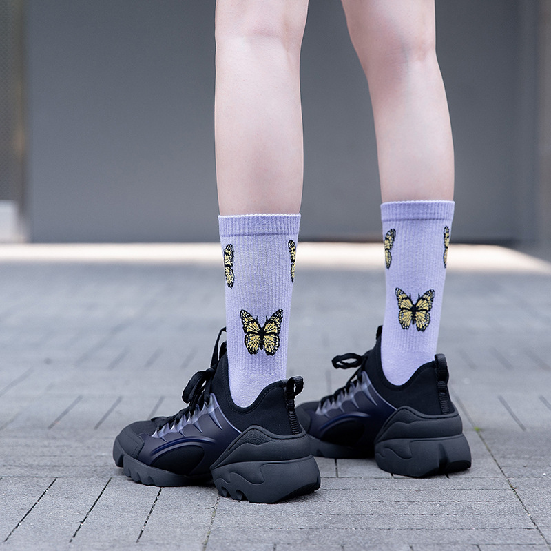 Women's Japanese Style Butterfly Nylon Cotton Jacquard Crew Socks A Pair display picture 3