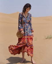 土耳其連衣裙波西米亞民族風泰國旅游長裙棉綢長袖沙灘裙海邊度假