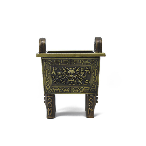 Manufacturer wholesale alloy copper tripod incense burner tripod household indoor Buddha offering antique square home decoration crafts