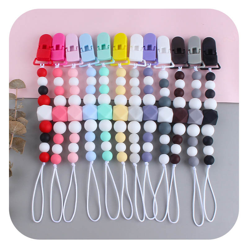 Nuevo clip de pico de pato de plástico grande octogonal de silicona mordedor bebé molar juguete calmante Cadena de chupete de silicona cadena anti-caída