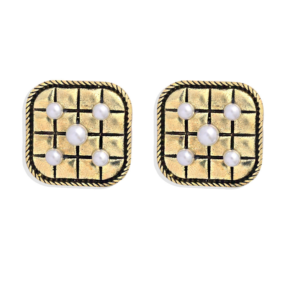 Fashion Retro Square Alloy Inlaid Pearl Earrings Wholesale display picture 3