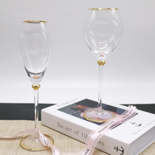 Glass goblet, red wine glass, champagne glass, crystal gold glass wine glass, club table wine glass