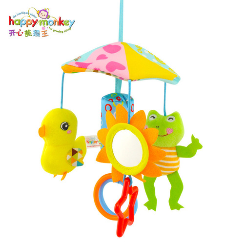 happymonkey baby music rotating bed hanging animal stroller pendant 0-1 years old rattle bed bell toy