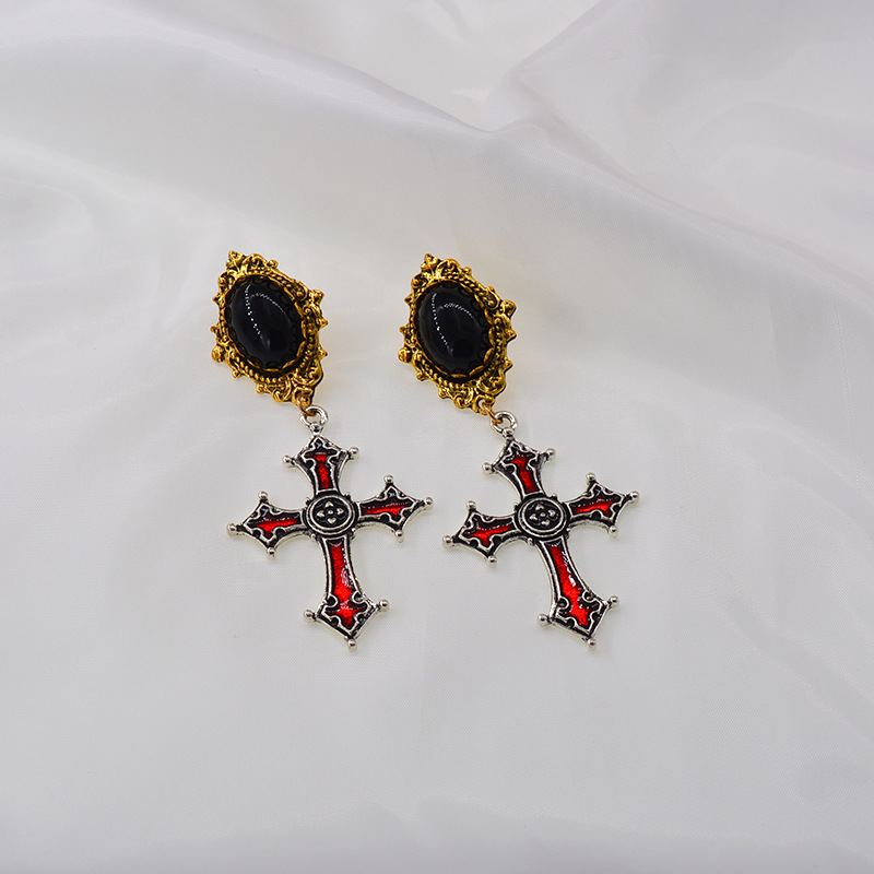 الباروك الرجعية الباردة نمط الصليب طويل قطعة شرابة سلسلة الأقراط الجملة Nihaojewelry display picture 4