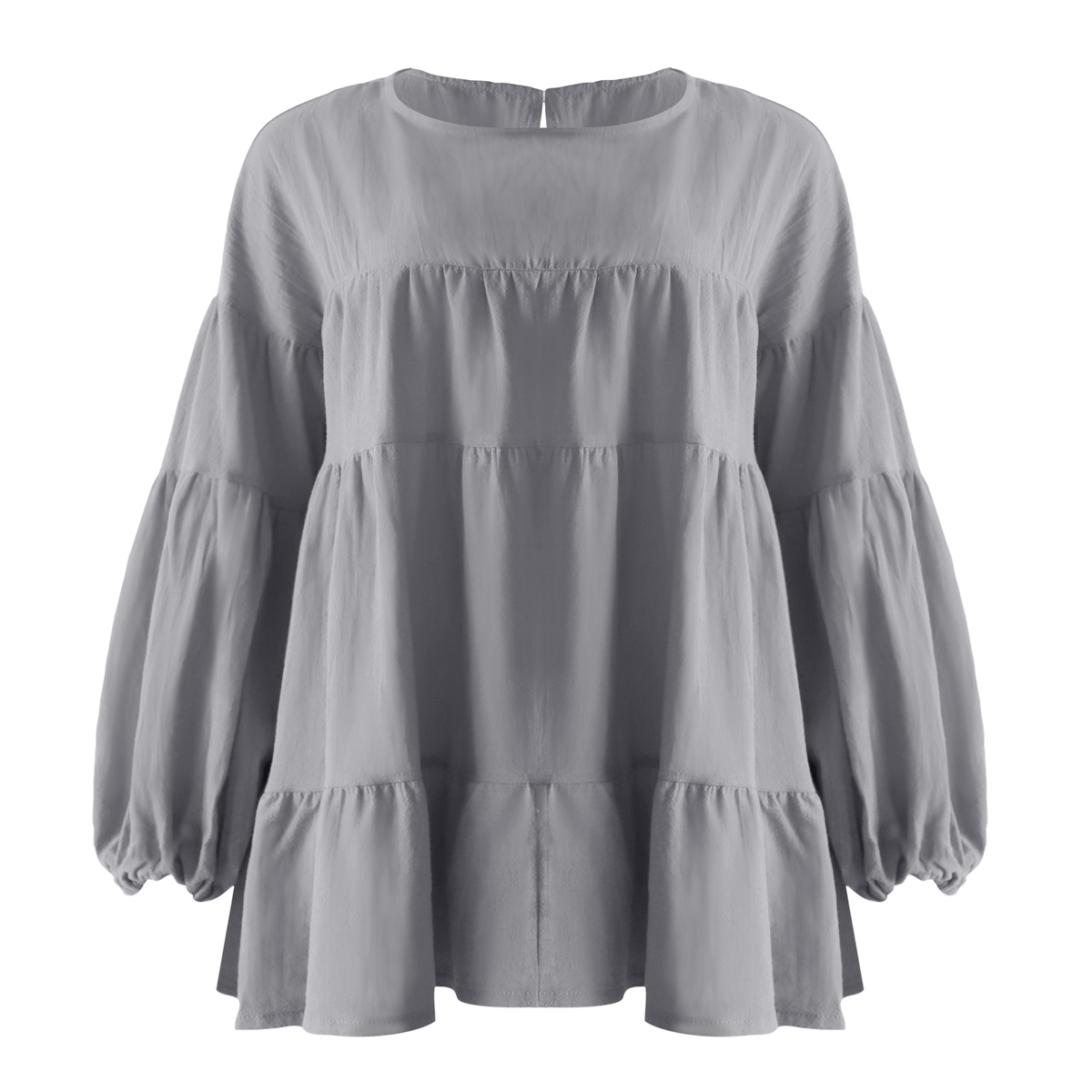 solid color round neck lantern long-sleeved large swing loose t-shirt NSLNZ123634