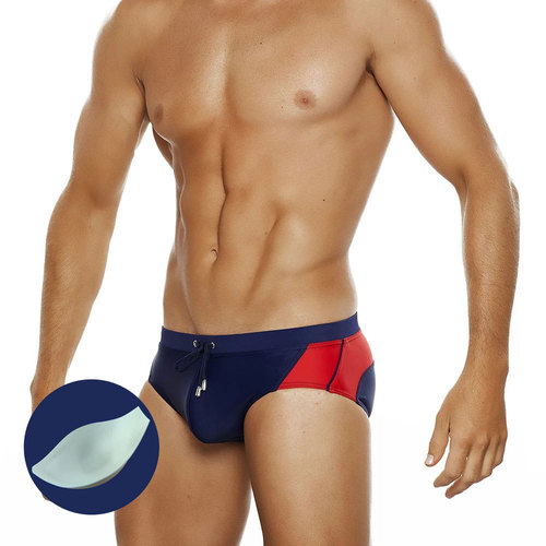 Men's Summer New Fashion Color-blocked Triangular Swim Trunks with Cup Coverage Anti-slip 3D Triangular Beach Shorts