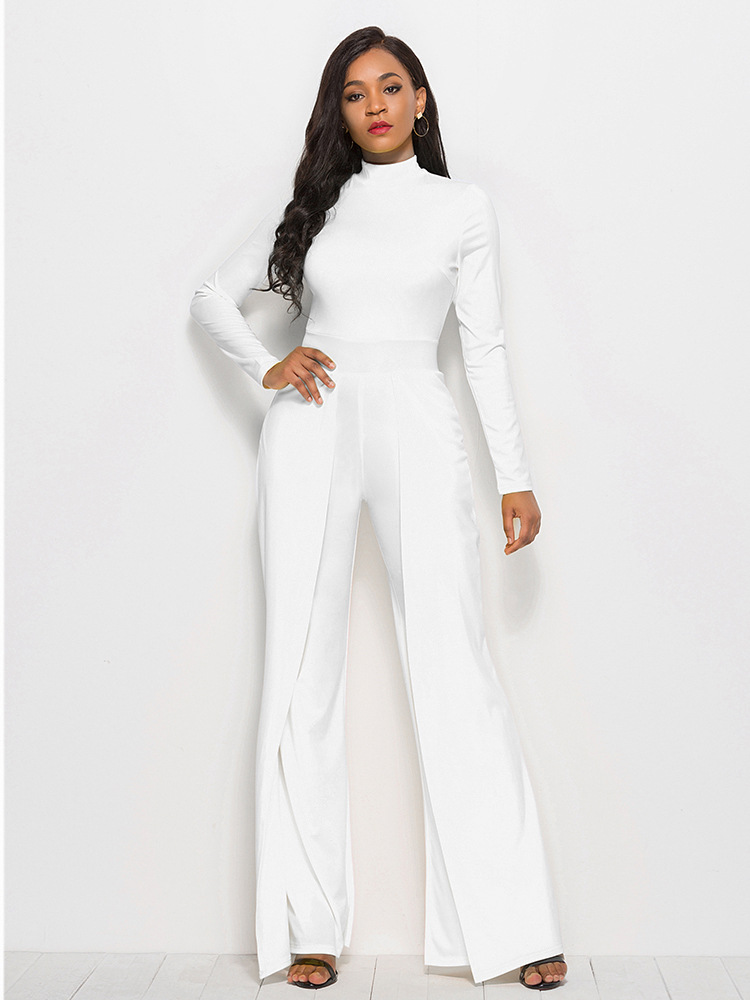 round neck long sleeve wide leg jumpsuit NSLM30303