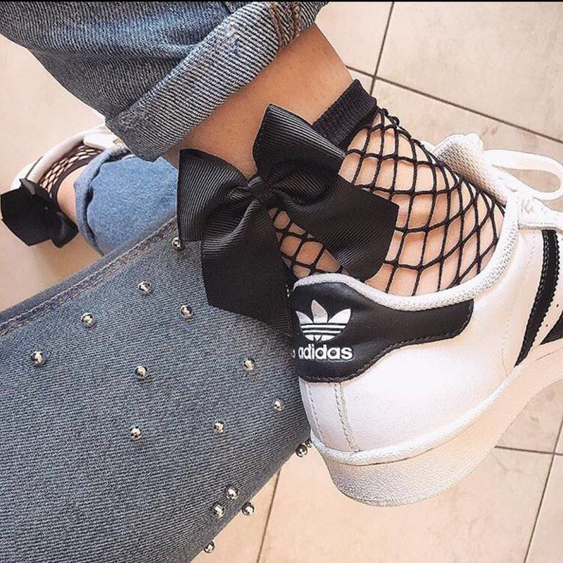 Bow Net Socks Japanese Style Women Harajuku Lolita Sweet Princess Socks Black South Korea Lace Fishnet Socks