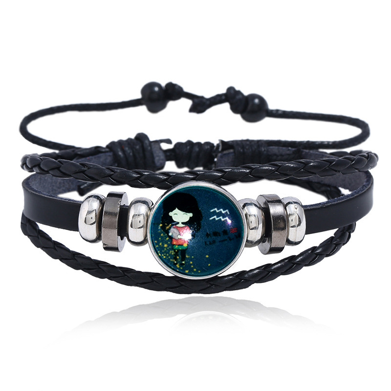 Luminous Gemstone Woven Korea Twelve Constellation Leather Bracelet Nihaojewelry display picture 11