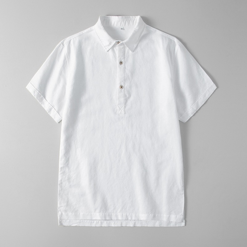 Summer new linen polo shirt men's short-sleeved slim lapel shirt cotton and linen men's casual lining cardigan
