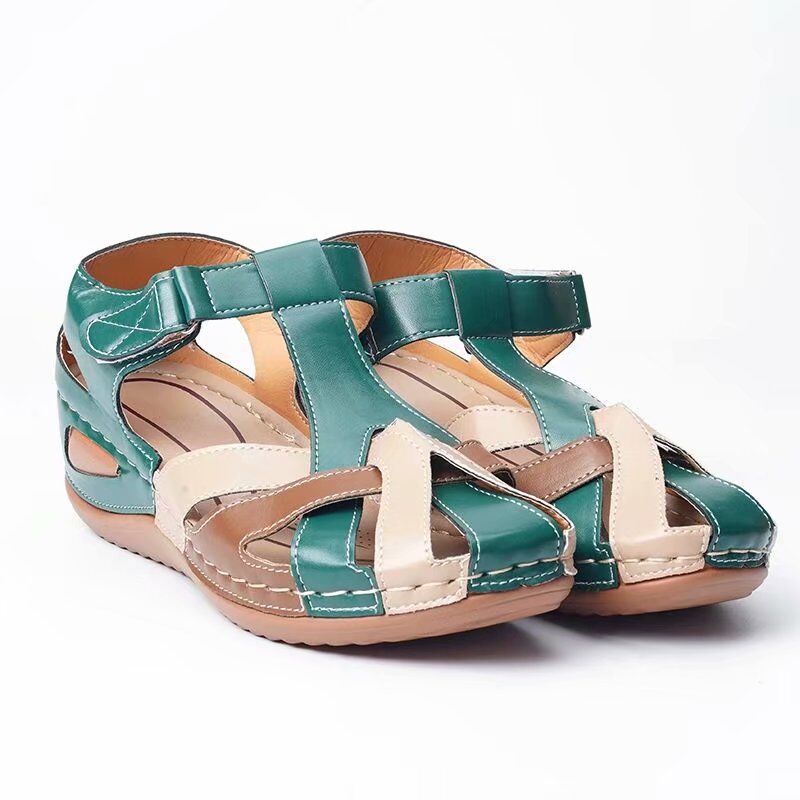 Cross-border Amazon export women's shoes 2020 Summer new style European and American retro round-toe wedge heel cross-buckle women's sandals undefined