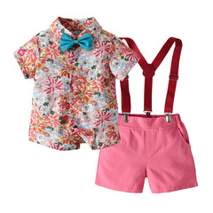 Children's Summer Outfit: Floral Short-Sleeve Shirt and Retro Belted Shorts Set - Taobao Dropshipping