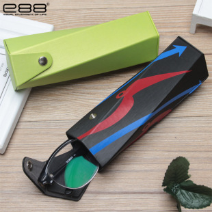 e88PU Leather Glasses Box Creative Irregular Side Opening Snap Button Myopia Glasses Box Packaging Compression Storage Box