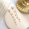 Long advanced retro earrings from pearl, European style, simple and elegant design, high-quality style