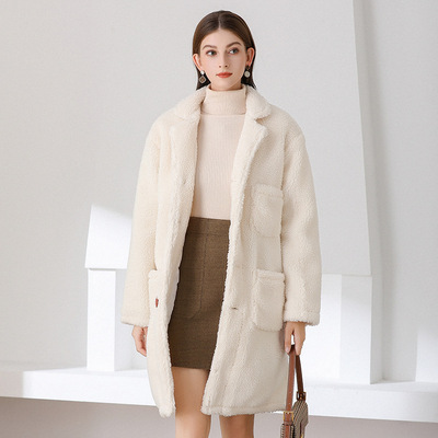 棉服女2020新款 翻领纯色长袖宽松长款 羊羔毛外套 女冬季加厚|ru