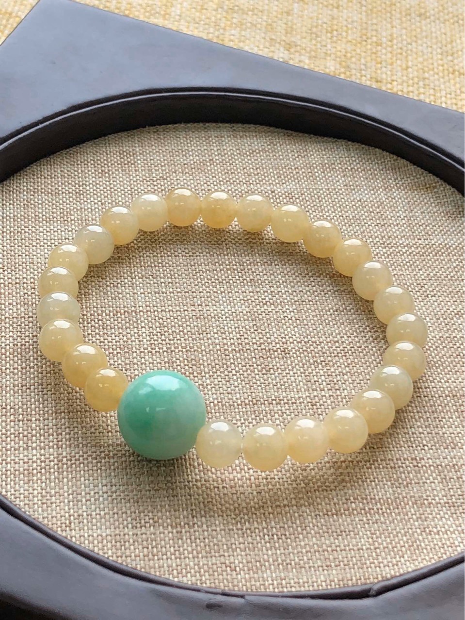 缅甸翡翠冰种黄翡圆珠阳?大绿?珠玉石手串手链颗颗精选带证书|ms