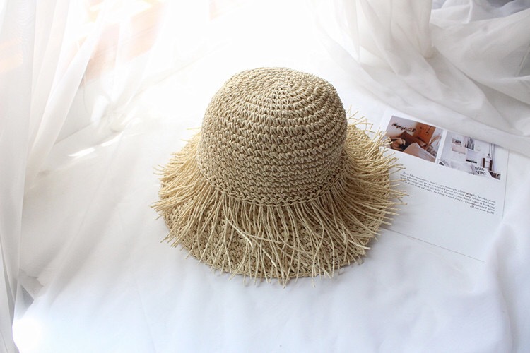 Sombrero De Paja Plegable De Verano De Mujer Borla Simple De Viaje De Ala Grande Sombrero De Protección Del Sol De Playa De Vacaciones De Playa display picture 7