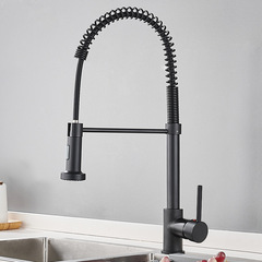 Cross-border Best Selling Black Spring Pull-out Kitchen Faucet Home Sink Vegetable Basin Hot and Cold Dual Outlet Kitchen Faucet