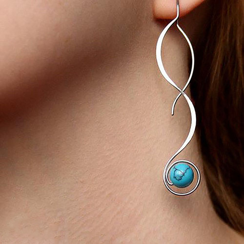 Simple Retro Turquoise Long Copper Earrings Wholesale display picture 4