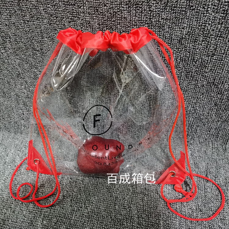 [厂家定做] PVC透明抽绳袋背包 透明PVC束口袋鞋袋