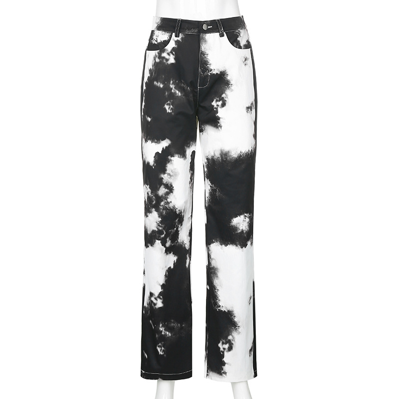 pantalones sueltos casuales de pierna recta tejidos con efecto tie-dye NSLQ12688