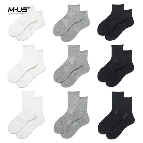 Socks classic black and white gray women's mid-calf spring and autumn thin sports socks mesh low-top solid color cotton socks