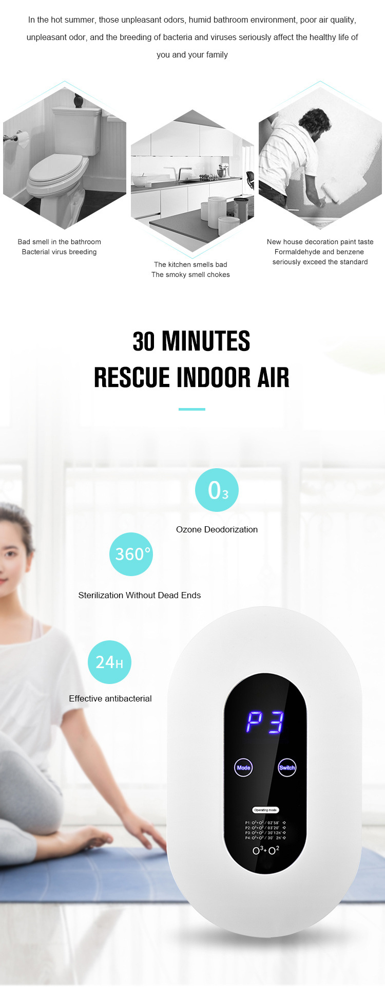 Air Disinfector Purifier Household Ozone Machine Kitchen Toilet Deodorization Sterilization Formaldehyde Removal Air Purifier