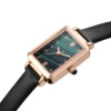 Rectangular quartz green watch for leisure