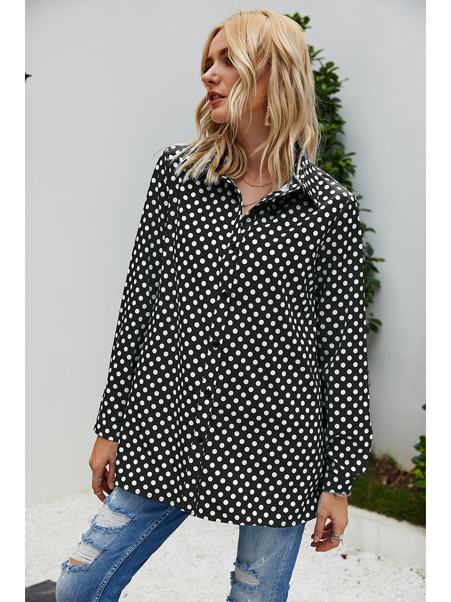  Fashion Polka Dot Top Ladies Long Sleeve Shirt NSAL2091