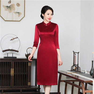 new pattern wedding mom mother-in-law Acetic acid cheongsam have more cash than can be accounted for Autumn and winter Chinese style daily Self cultivation fashion Manufactor Direct selling