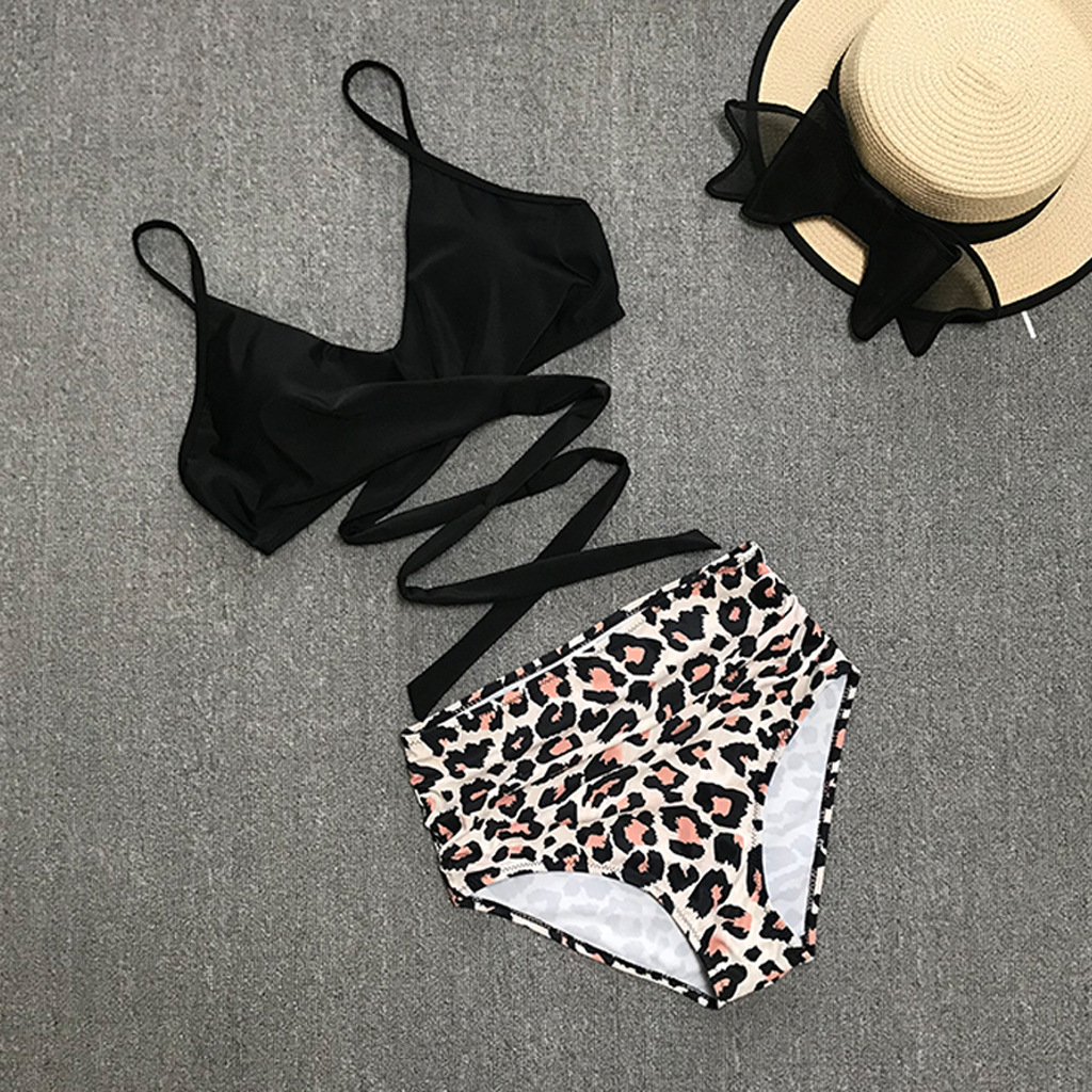 Women'S Gender Fashion Style Women's Fashion Solid Color Leopard 2 Piece Set Tankinis