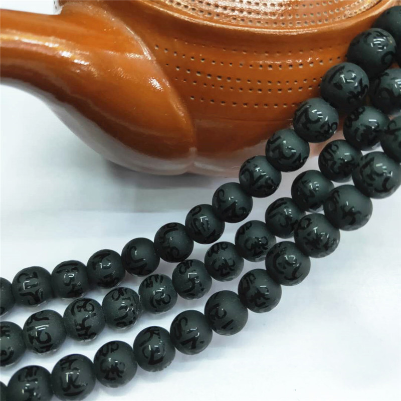 Factory direct sales of six-character mantra Buddhist prayer beads, wholesale of black matte stone semi-finished products with embossed characters, DIY jewelry and matching beads detail image 10
