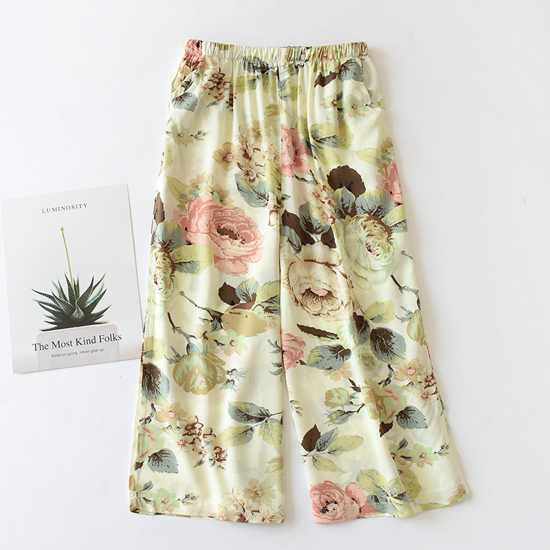 H綿七分ズボン牡丹の花