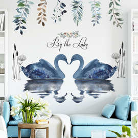 墙贴简约现代天鹅湖英文字水彩风客厅卧室温馨贴画 多瑙河