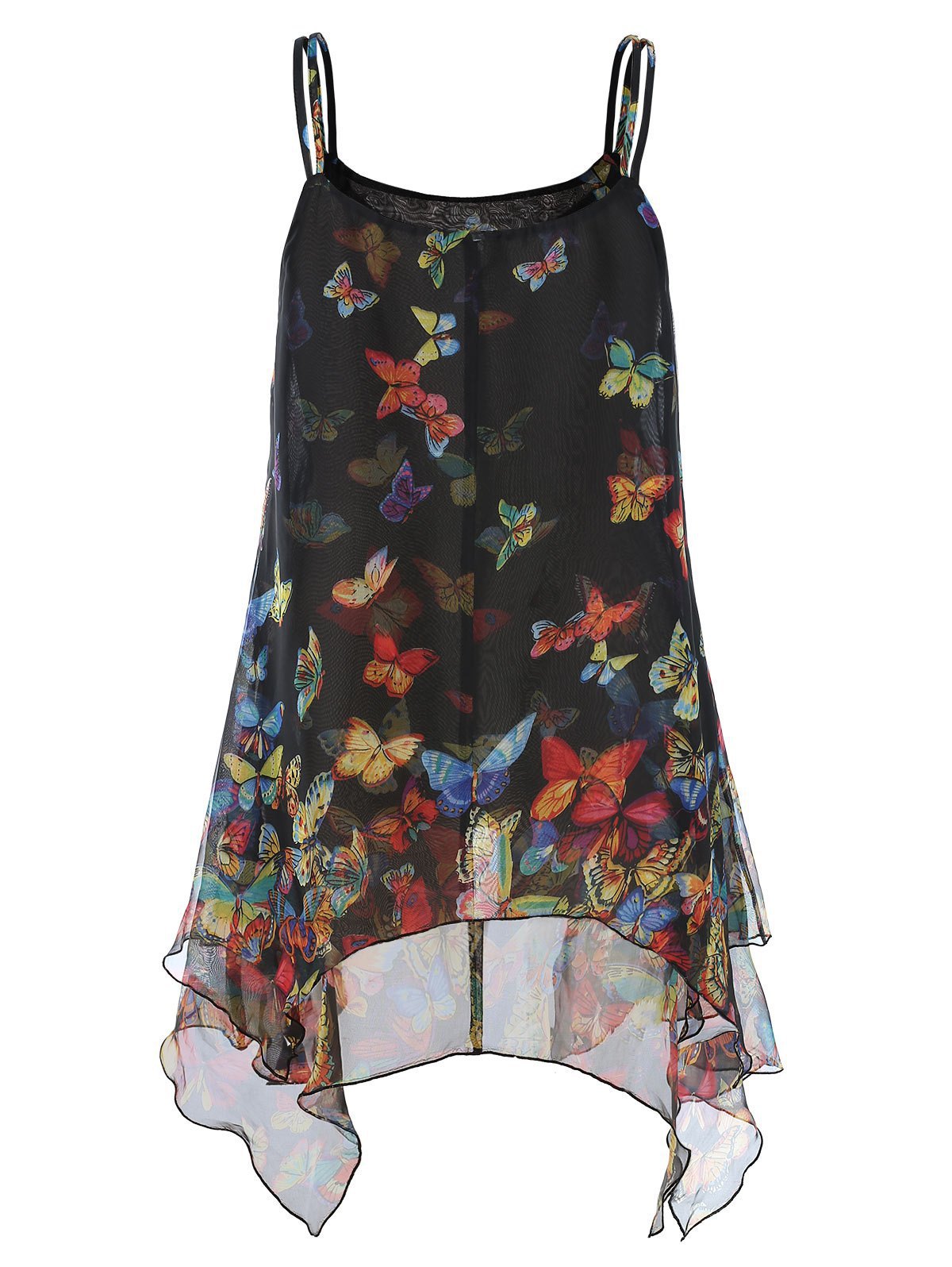 camisola pequeña con estampado de mariposas y dobladillo irregular de gasa NSYF28239